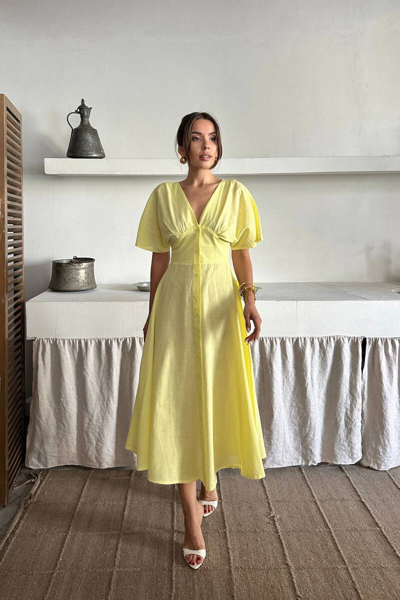 ONE COLOR BUTTONS V NECK WOMAN DRESS YELLOW/E VERDHE - 1