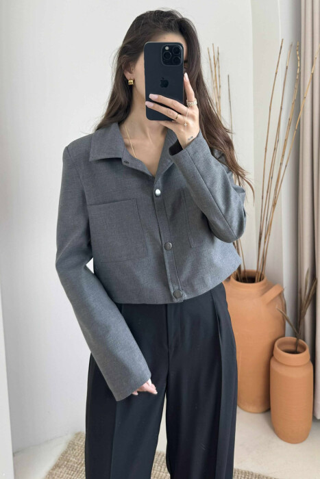 ONE COLOR BUTTONS WOMEN JACKET DARK GREY/GEE - 1