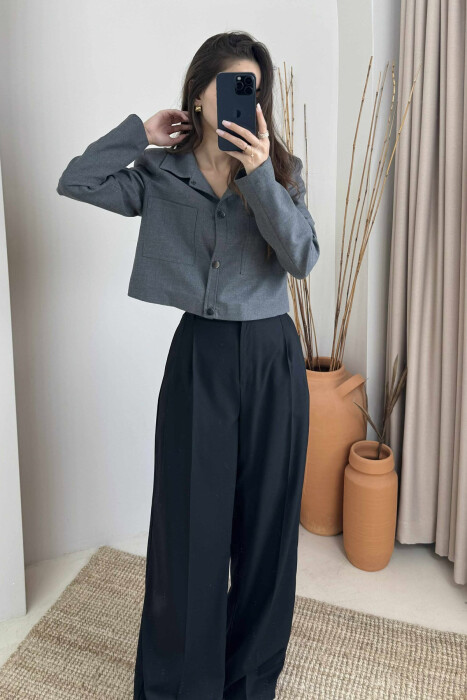 ONE COLOR BUTTONS WOMEN JACKET DARK GREY/GEE - 2