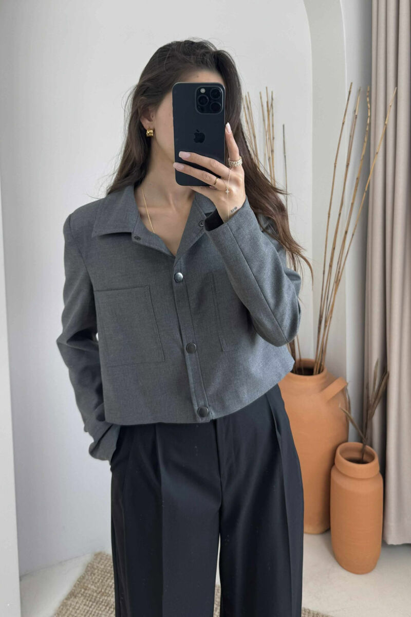 ONE COLOR BUTTONS WOMEN JACKET DARK GREY/GEE - 3