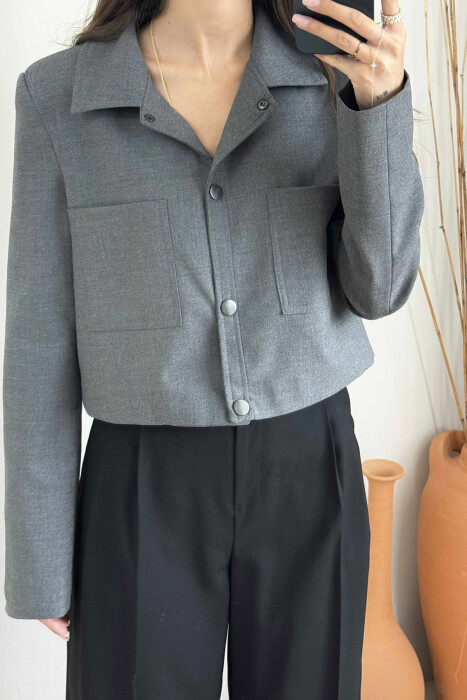 ONE COLOR BUTTONS WOMEN JACKET DARK GREY/GEE - 4