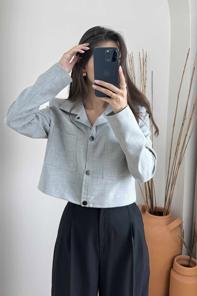 ONE COLOR BUTTONS WOMEN JACKET LIGHT GREY/GZ - 1