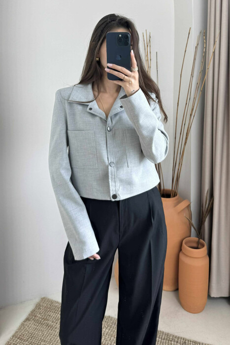 ONE COLOR BUTTONS WOMEN JACKET LIGHT GREY/GZ - 2