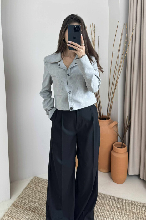 ONE COLOR BUTTONS WOMEN JACKET LIGHT GREY/GZ - 3