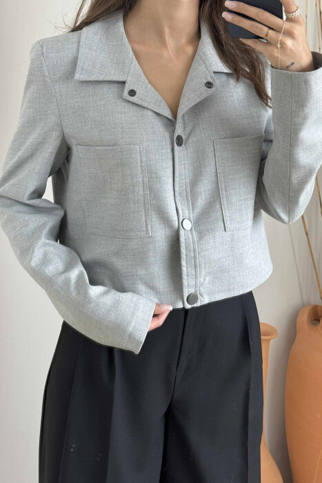 ONE COLOR BUTTONS WOMEN JACKET LIGHT GREY/GZ - 4