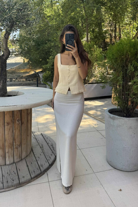 KANATIERE NJË NGJYRËSHE ME BUTONA PËR FEMRA NË NGJYRËN E VERDHË - KLAUDIO FASHION