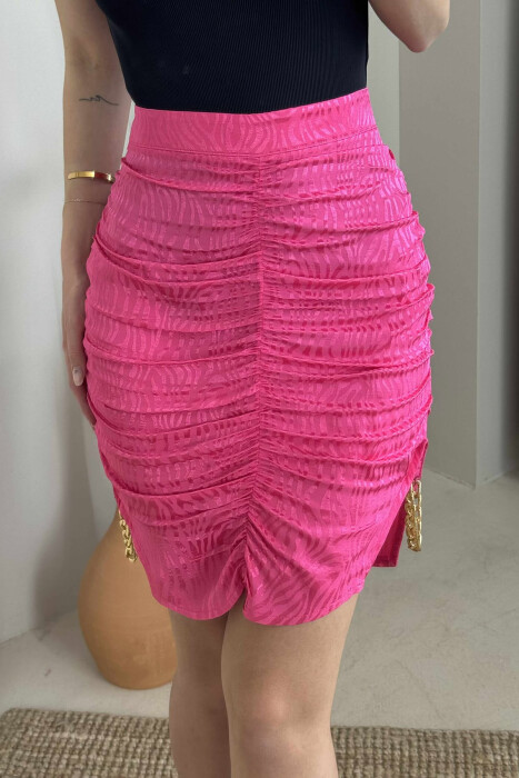 ONE COLOR CHAIN DETAILS WOMEN SKIRT FUCHSIA/CIKLAMI 