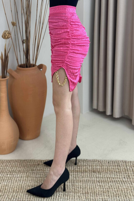 ONE COLOR CHAIN DETAILS WOMEN SKIRT FUCHSIA/CIKLAMI - 3