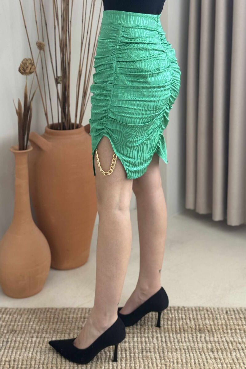 ONE COLOR CHAIN DETAILS WOMEN SKIRT GREEN/JESHILE - 4