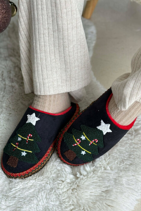 ONE COLOR CHRISTMAS TREE WOMAN SLIPPERS BLACK/ E ZEZE - KLAUDIO FASHION