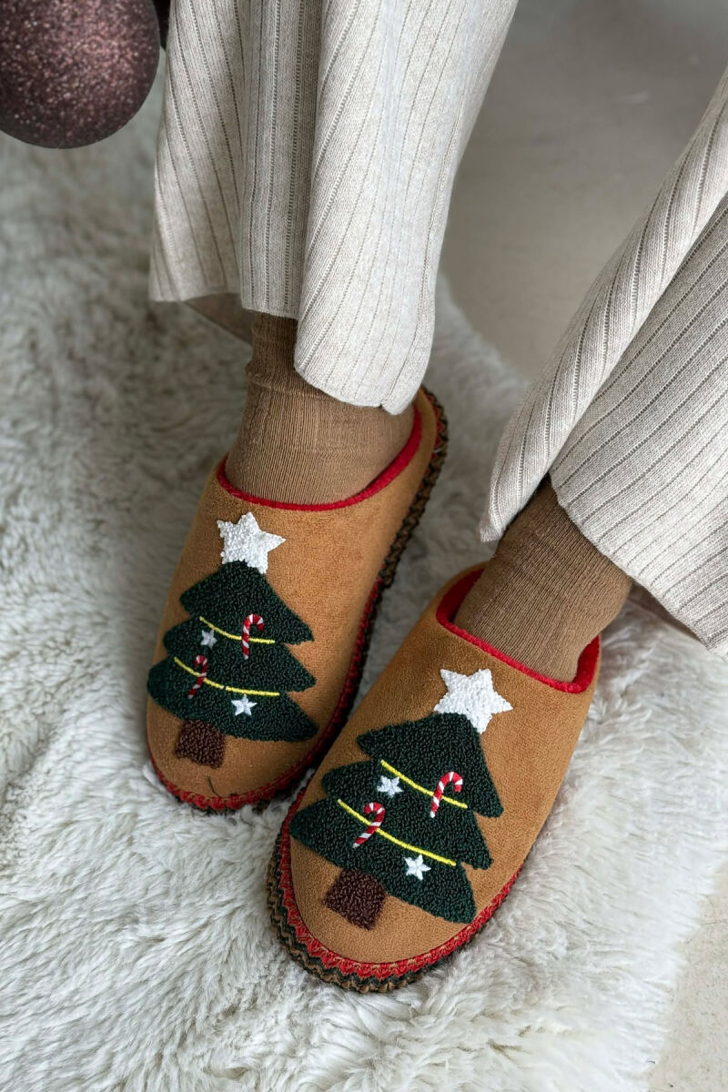 ONE COLOR CHRISTMAS TREE WOMAN SLIPPERS BROWN/KAFE - 1