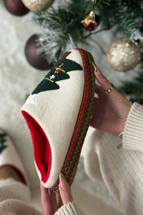 ONE COLOR CHRISTMAS TREE WOMAN SLIPPERS CREAM/KREM - 5