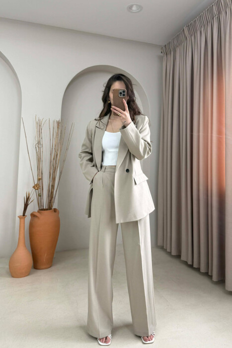 ONE COLOR CLASSIC JACKET + TROUSERS WOMAN SET BEIGE/BEZHE - 