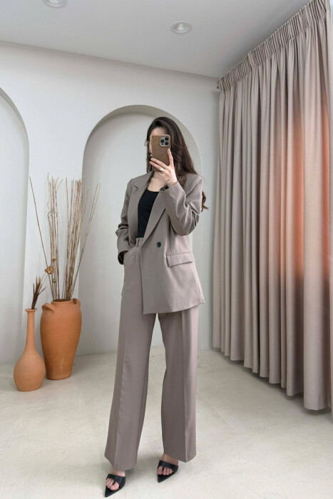 ONE COLOR CLASSIC JACKET + TROUSERS WOMAN SET LIGHT BROWN/KAZB - 