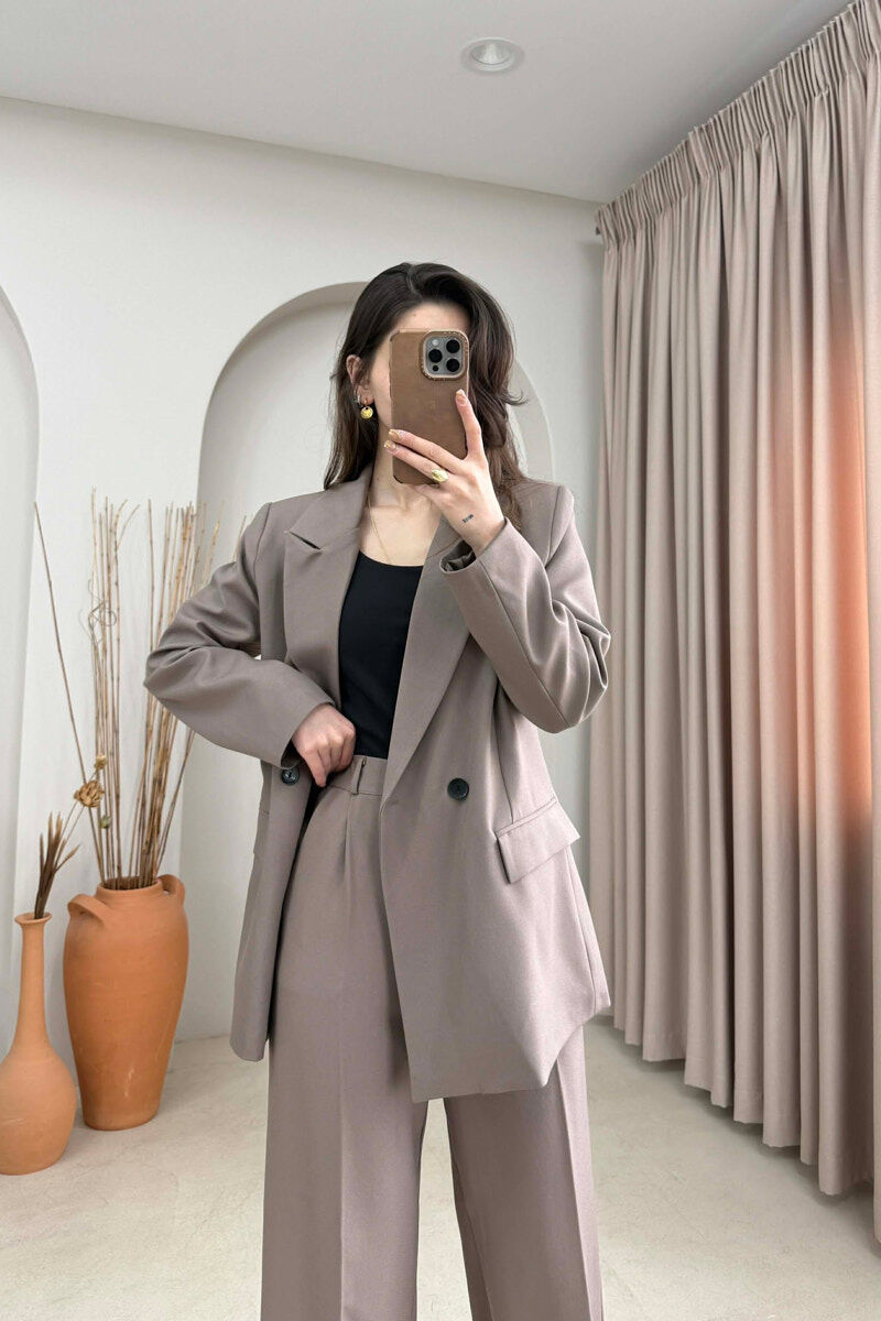 ONE COLOR CLASSIC JACKET + TROUSERS WOMAN SET LIGHT BROWN/KAZB - 2