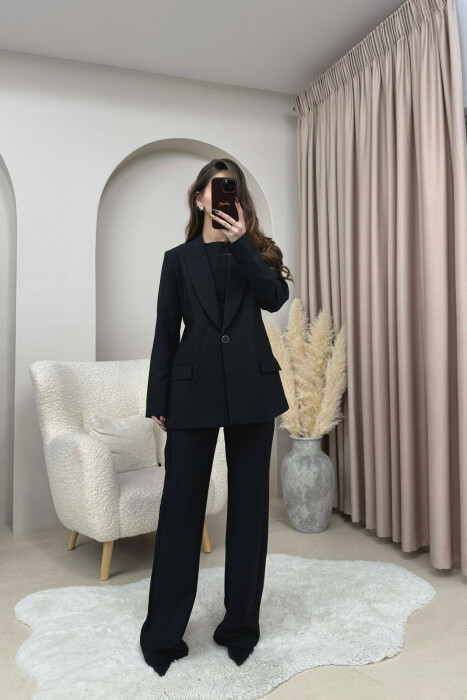 ONE COLOR CLASSIC JACKET+TROUSERS WOMEN SET BLACK/ E ZEZE - 1