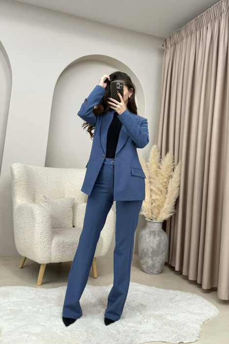 ONE COLOR CLASSIC JACKET+TROUSERS WOMEN SET BLUE/BLU - 2