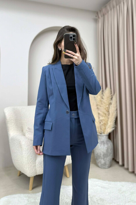 ONE COLOR CLASSIC JACKET+TROUSERS WOMEN SET BLUE/BLU - 4