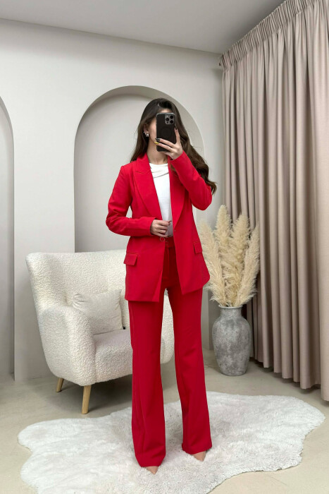ONE COLOR CLASSIC JACKET+TROUSERS WOMEN SET RED/E KUQE 