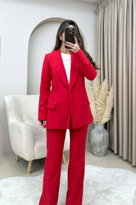 ONE COLOR CLASSIC JACKET+TROUSERS WOMEN SET RED/E KUQE - 2