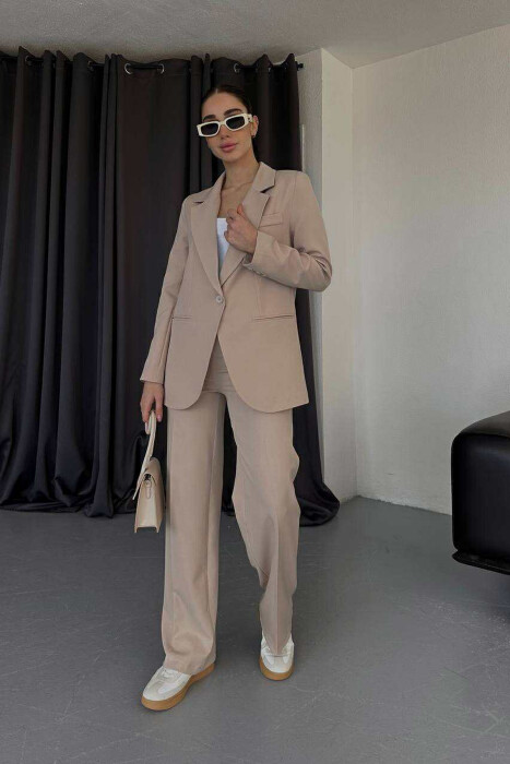 ONE COLOR CLASSIC JACKET+TROUSERS WOMENS SET BEIGE/BEZHE - 2