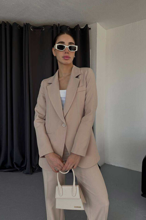 ONE COLOR CLASSIC JACKET+TROUSERS WOMENS SET BEIGE/BEZHE - 3