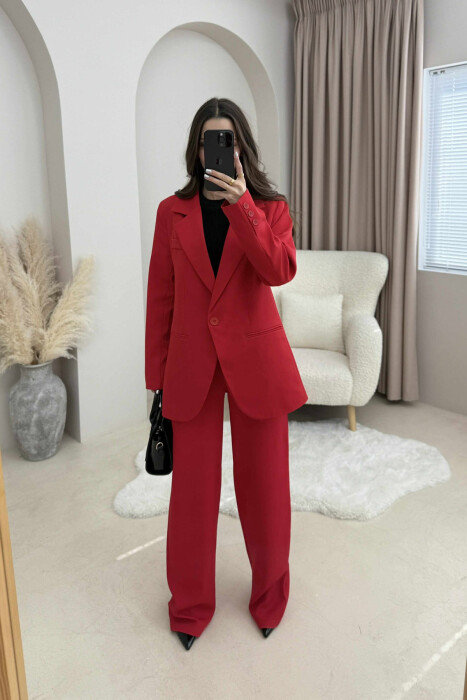 ONE COLOR CLASSIC JACKET+TROUSERS WOMENS SET RED/E KUQE 