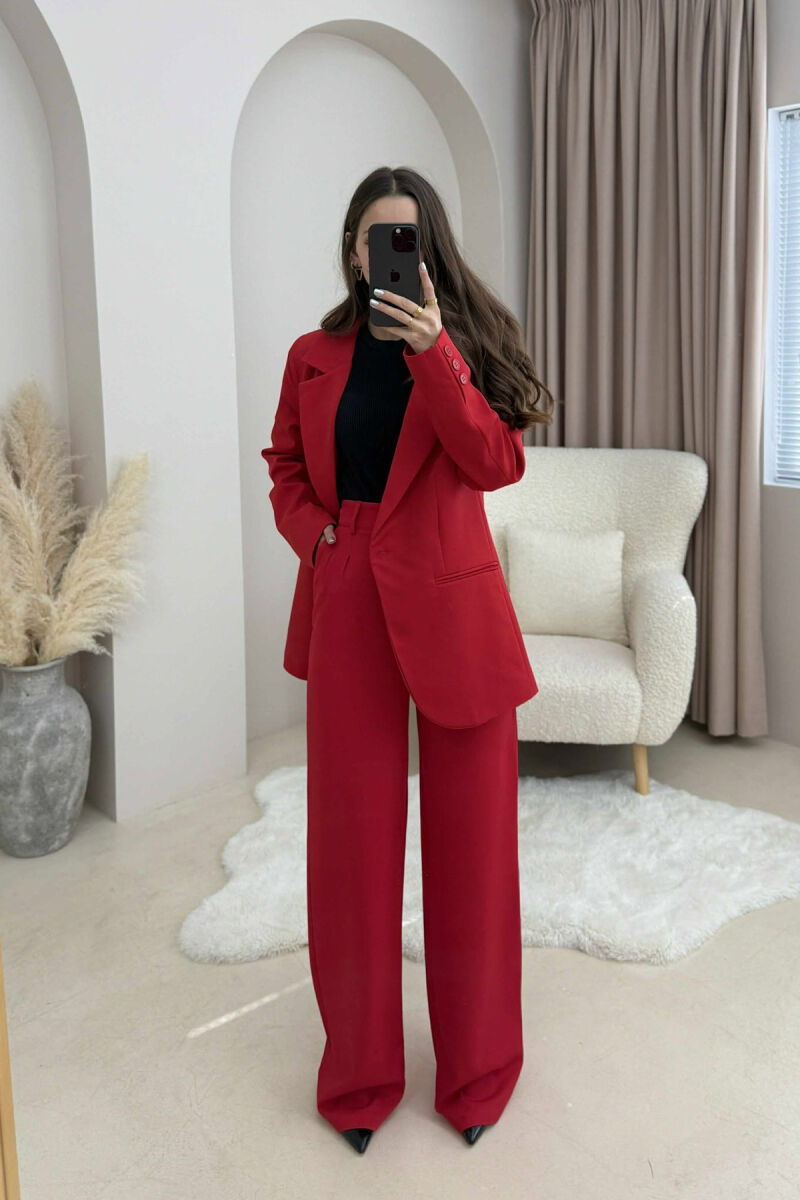 ONE COLOR CLASSIC JACKET+TROUSERS WOMENS SET RED/E KUQE - 2