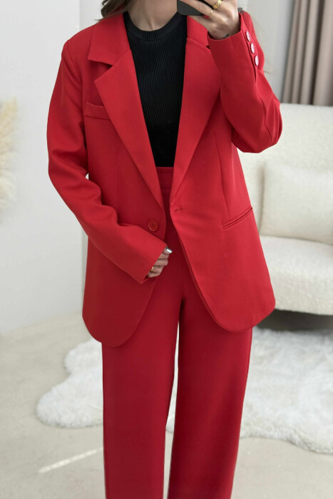 ONE COLOR CLASSIC JACKET+TROUSERS WOMENS SET RED/E KUQE - 3