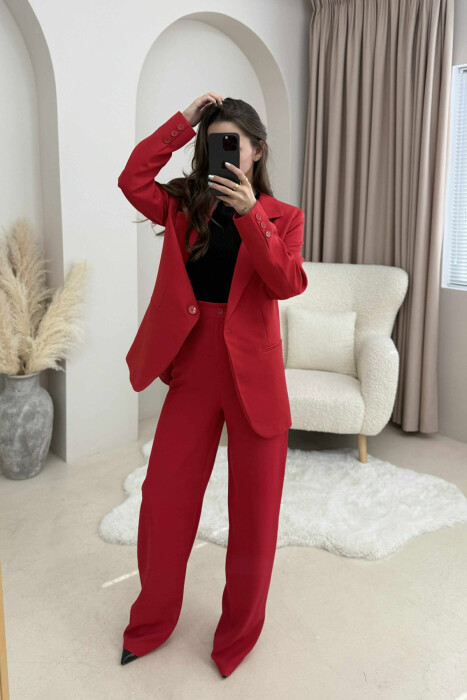 ONE COLOR CLASSIC JACKET+TROUSERS WOMENS SET RED/E KUQE - 6