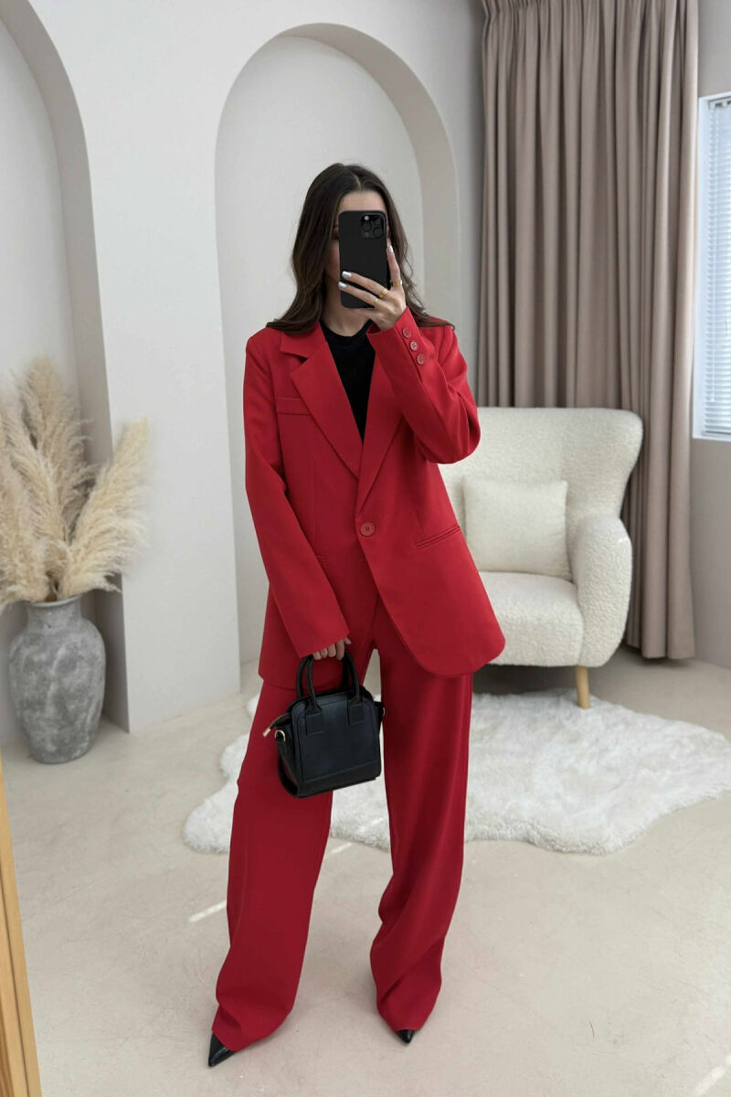 ONE COLOR CLASSIC JACKET+TROUSERS WOMENS SET RED/E KUQE - 7