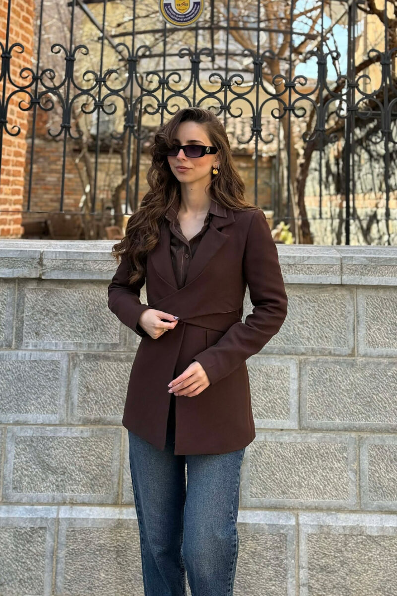 ONE COLOR CLASSIC LACING DETAIL WOMEN JACKET BROWN/KAFE - 1