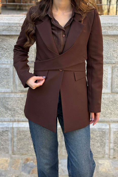 ONE COLOR CLASSIC LACING DETAIL WOMEN JACKET BROWN/KAFE - 2