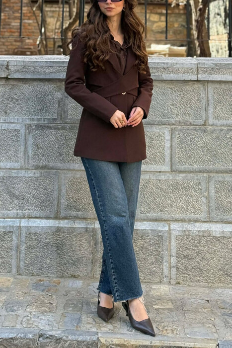 ONE COLOR CLASSIC LACING DETAIL WOMEN JACKET BROWN/KAFE - 4