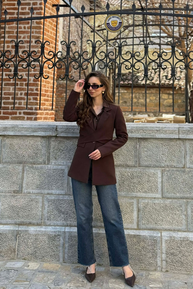 ONE COLOR CLASSIC LACING DETAIL WOMEN JACKET BROWN/KAFE - 5