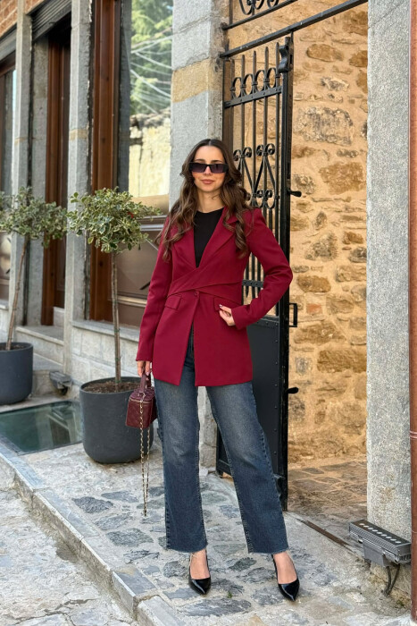 ONE COLOR CLASSIC LACING DETAIL WOMEN JACKET BURGUNDY/VISHNJE 