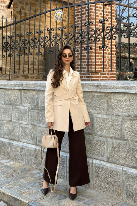 ONE COLOR CLASSIC LACING DETAIL WOMEN JACKET CREAM/KREM - 1