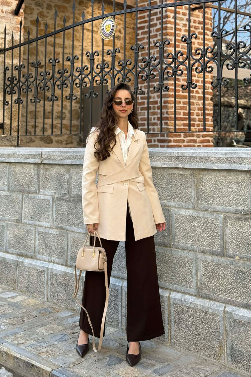 ONE COLOR CLASSIC LACING DETAIL WOMEN JACKET CREAM/KREM - 1