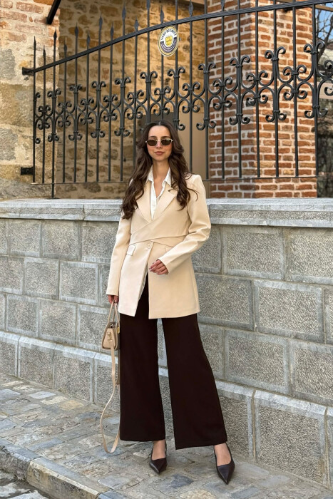 ONE COLOR CLASSIC LACING DETAIL WOMEN JACKET CREAM/KREM - 4