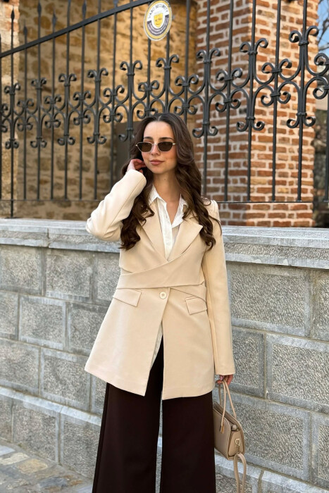 ONE COLOR CLASSIC LACING DETAIL WOMEN JACKET CREAM/KREM - 5