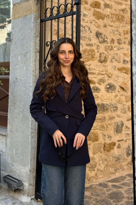 ONE COLOR CLASSIC LACING DETAIL WOMEN JACKET DARK BLUE/BEE 