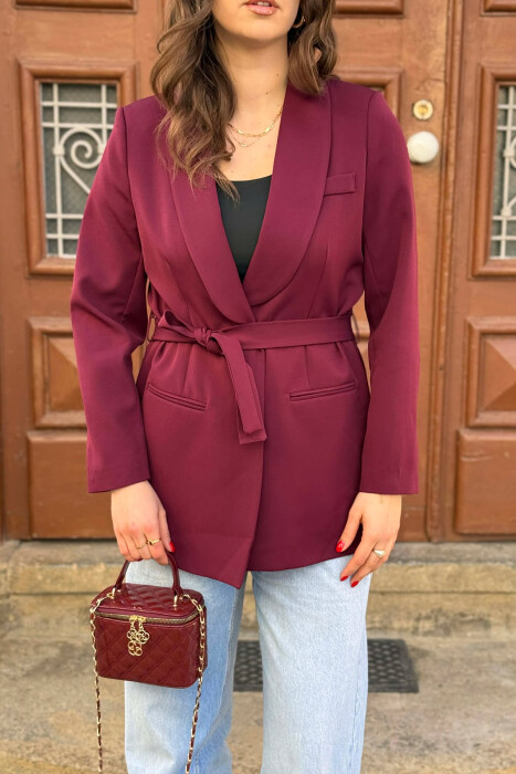 ONE COLOR CLASSIC LACING SIMPLE WOMEN JACKET DARK BURGUNDY/VISHNJE E ERRET - 3