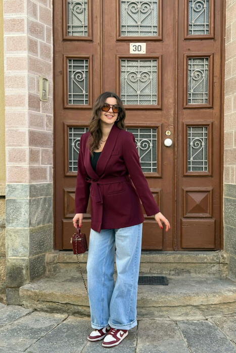 ONE COLOR CLASSIC LACING SIMPLE WOMEN JACKET DARK BURGUNDY/VISHNJE E ERRET - 4