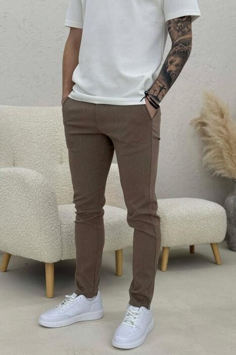 ONE COLOR CLASSIC SIMPLE MEN PANTS BEIGE/BEZHE - KLAUDIO FASHION