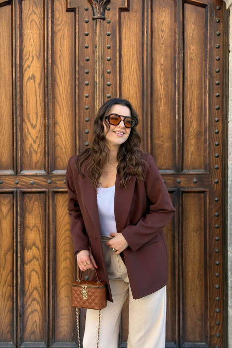 ONE COLOR CLASSIC SIMPLE WOMEN JACKET BROWN/KAFE - 2