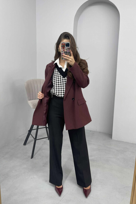 ONE COLOR CLASSIC SIMPLE WOMEN JACKET BURGUNDY/VISHNJE - 1