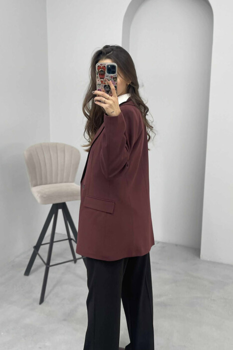 ONE COLOR CLASSIC SIMPLE WOMEN JACKET BURGUNDY/VISHNJE - 4