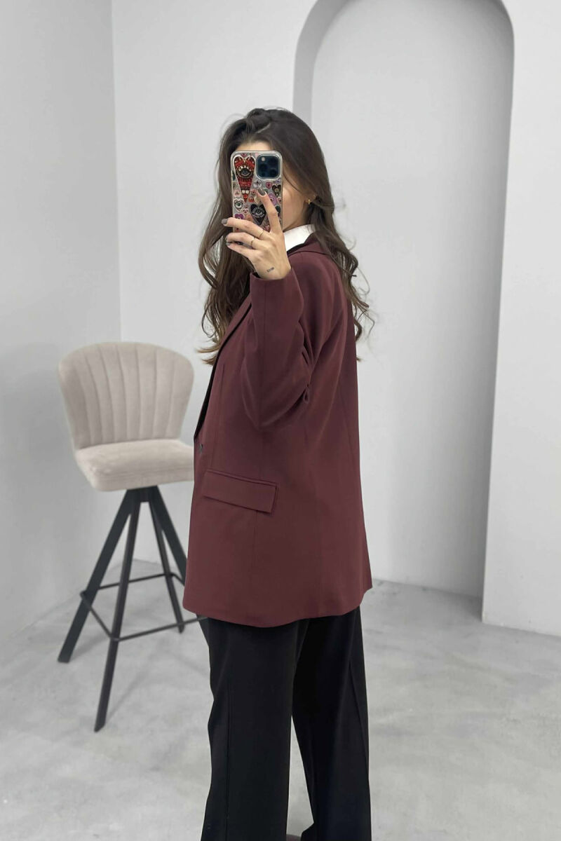 ONE COLOR CLASSIC SIMPLE WOMEN JACKET BURGUNDY/VISHNJE - 4
