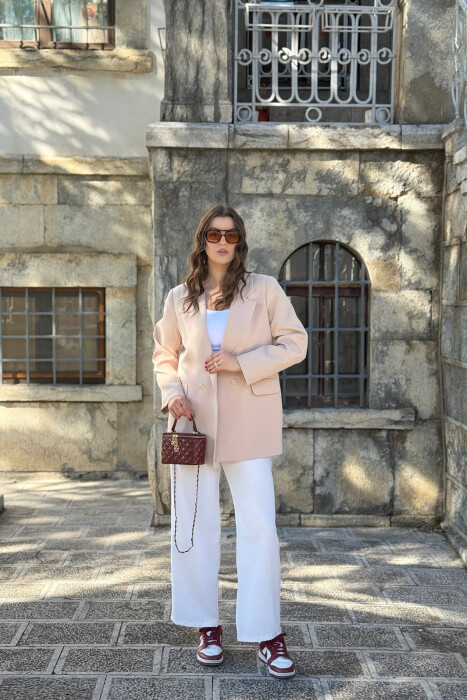 ONE COLOR CLASSIC SIMPLE WOMEN JACKET CREAM/KREM - 2