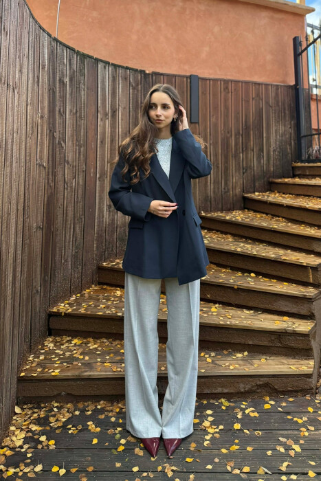 ONE COLOR CLASSIC SIMPLE WOMEN JACKET DARK BLUE/BEE 